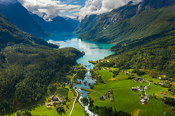 Image showing Beautiful Nature Norway natural landscape. lovatnet lake Lodal v