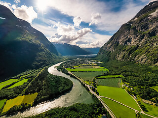 Image showing Village of Sunndalsora lies at the mouth of the river Driva at t