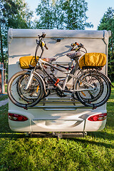 Image showing Two bicycles on a caravan. Family vacation travel RV, holiday tr