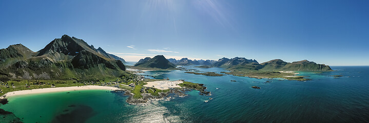 Image showing Panorama Beach Lofoten archipelago islands beach