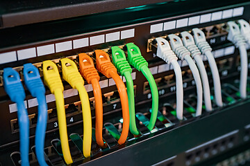 Image showing Colorful Telecommunication Colorful Ethernet Cables Connected to