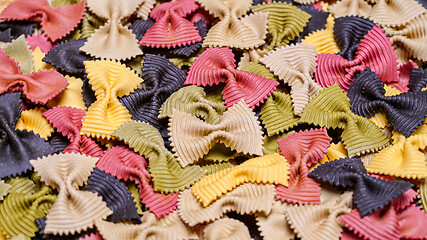 Image showing Colored Farfalle Pasta bow tie pasta background.