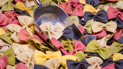 Image showing Colored Farfalle Pasta bow tie pasta background.