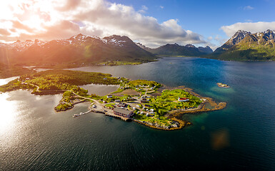 Image showing Beautiful Nature Norway Aerial view of the campsite to relax.