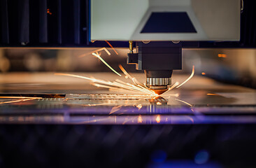 Image showing CNC Laser cutting of metal, modern industrial technology.