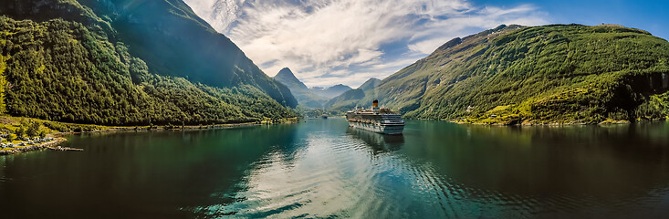 Image showing Geiranger fjord, Beautiful Nature Norway.