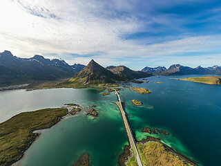 Image showing Fredvang Bridges Panorama Lofoten islands