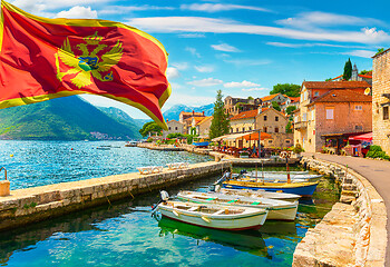 Image showing Flag and city Perast Montenegro