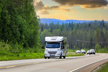 Image showing Dethleffs Esprit Motorhome on Road at Dusk