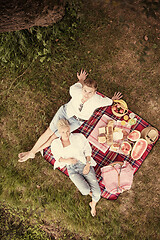 Image showing top view of couple enjoying picnic time