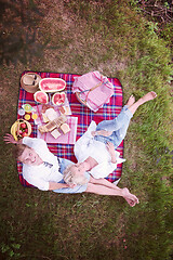 Image showing top view of couple enjoying picnic time