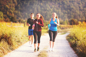 Image showing young people jogging on country road