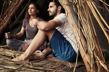 Image showing couple spending time together in straw tent