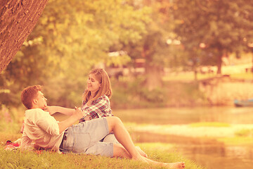 Image showing Couple in love enjoying picnic time