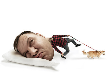 Image showing Big head on small body lying on the pillow