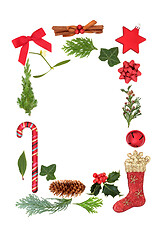 Image showing Christmas Decorative Border with Baubles and Flora