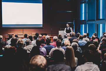 Image showing Business speaker giving a talk at business conference meeting event.