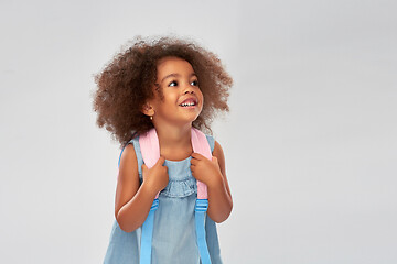 Image showing happy little african american girl with backpack