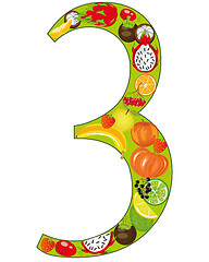 Image showing Decorative numeral three from fruit and berries