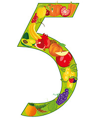 Image showing Numeral five from fruit on white background is insulated