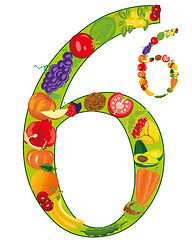 Image showing Decorative numeral six built from fruit and vegetables