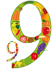 Image showing Decorative symbol numeral nine from vegetables and fruit