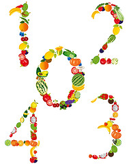 Image showing Fruits and vegetables of the number on white background is insulated