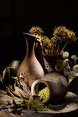 Image showing Ceramic Vases And Peas