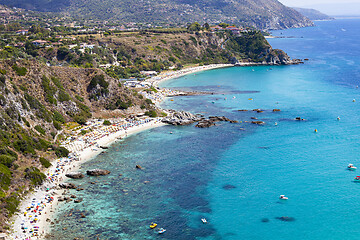 Image showing Amazing tropical panoramic view of turquoise gulf bay, sandy bea