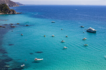 Image showing Amazing tropical panoramic view of turquoise gulf bay, sandy bea