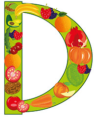 Image showing Decorative letter D english of the alphabet from fruit