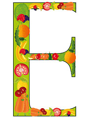 Image showing English letter E decorated fruit and vegetables