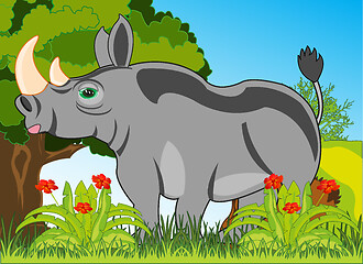 Image showing Animal rhinoceros on background of the flowering nature