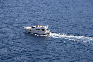 Image showing Small yacht Motor boat in the Adriatic Sea by the shore of Croat