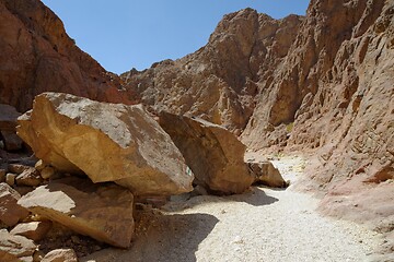 Image showing Scenic boulders in the desert canyon, Israel