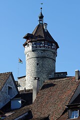 Image showing The round tower of Munot medieval castle in town Schaffhausen, Switzerland