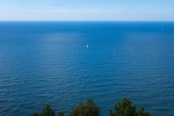 Image showing Yachts on the Atlantic ocean, deep blue water and sky