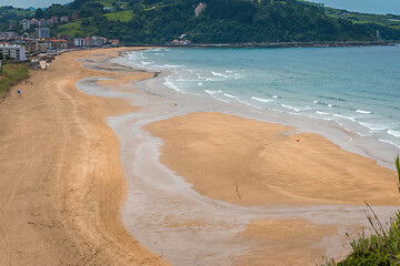 Image showing Aerial view to the Zarautz Beach, Basque Country, Spain on a beautiful summer day