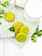 Image showing Cookies mint with napkin on board top