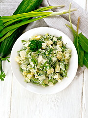 Image showing Salad with potatoes and sorrel on board top