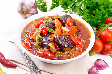 Image showing Ragout vegetable with eggplant on light board