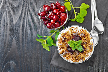 Image showing Dessert Black Forest in glass on board top