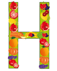 Image showing English letter H decorated fruit and vegetables