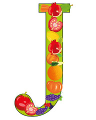 Image showing Letter J from fruit on white background is insulated