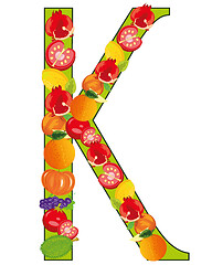 Image showing Decorative letter K english from fruit and vegetables