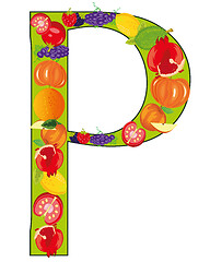 Image showing Letter P english from fruit on white background is insulated