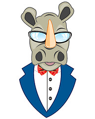 Image showing Portrait animal rhinoceros in suit on white background is insulated