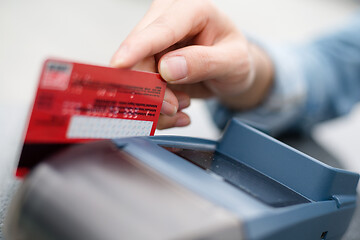 Image showing Hand Swiping Credit Card In Store