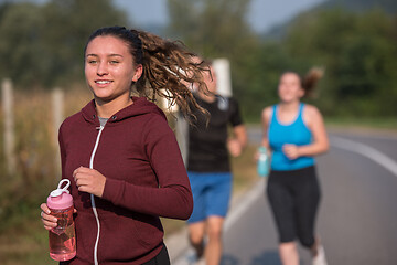 Image showing young people jogging on country road