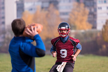 Image showing american football team with coach in action